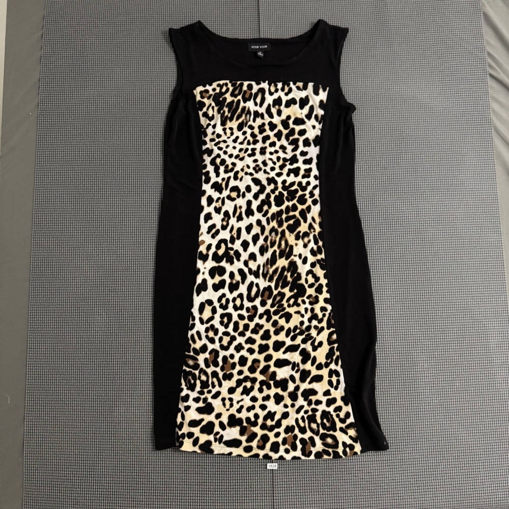 Voir Voir Womens Leopard Print Sheath Dress Black Sleeveless Size 8 Slimming